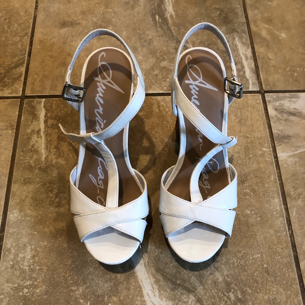 American Rag Womens Jamie Special Occasion Ankle, White with Cork Heels, Size 6